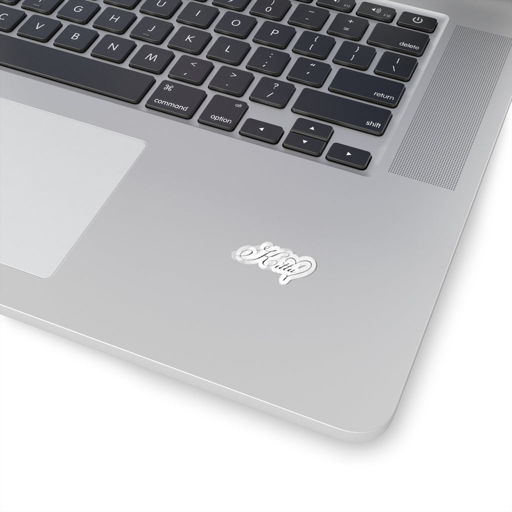 Kitty Script Kiss-Cut Sticker — Elegant Heart Calligraphy Decal for Laptops, Notebooks & Gifts