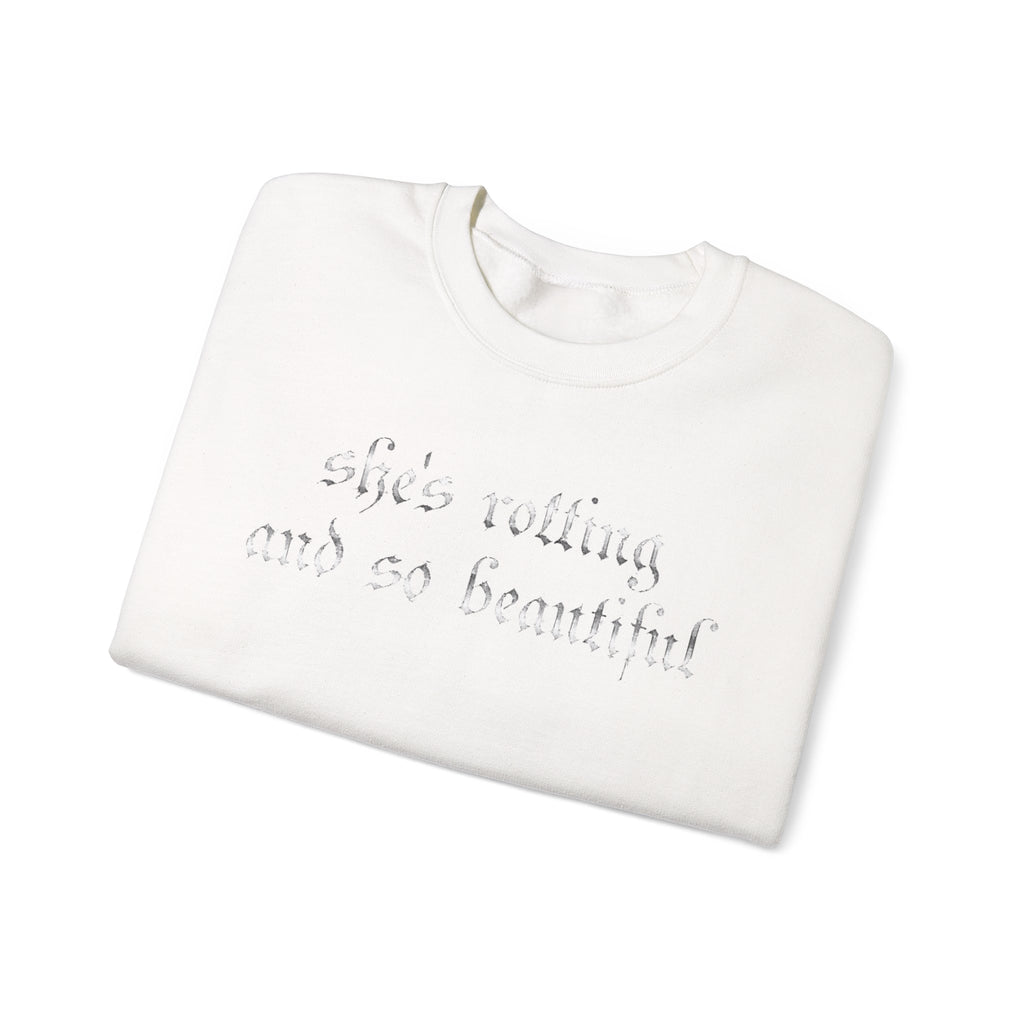 Crewneck Sweatshirt — “She’s Rotting and So Beautiful” Minimal Gothic White Pullover