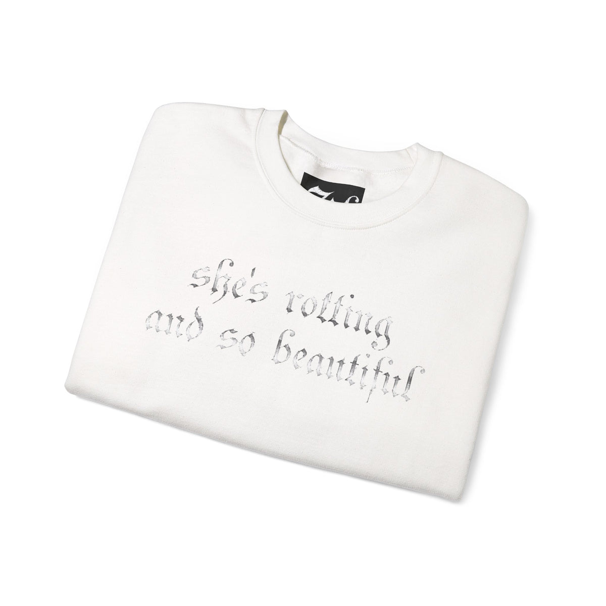 Crewneck Sweatshirt — “She’s Rotting and So Beautiful” Minimal Gothic White Pullover