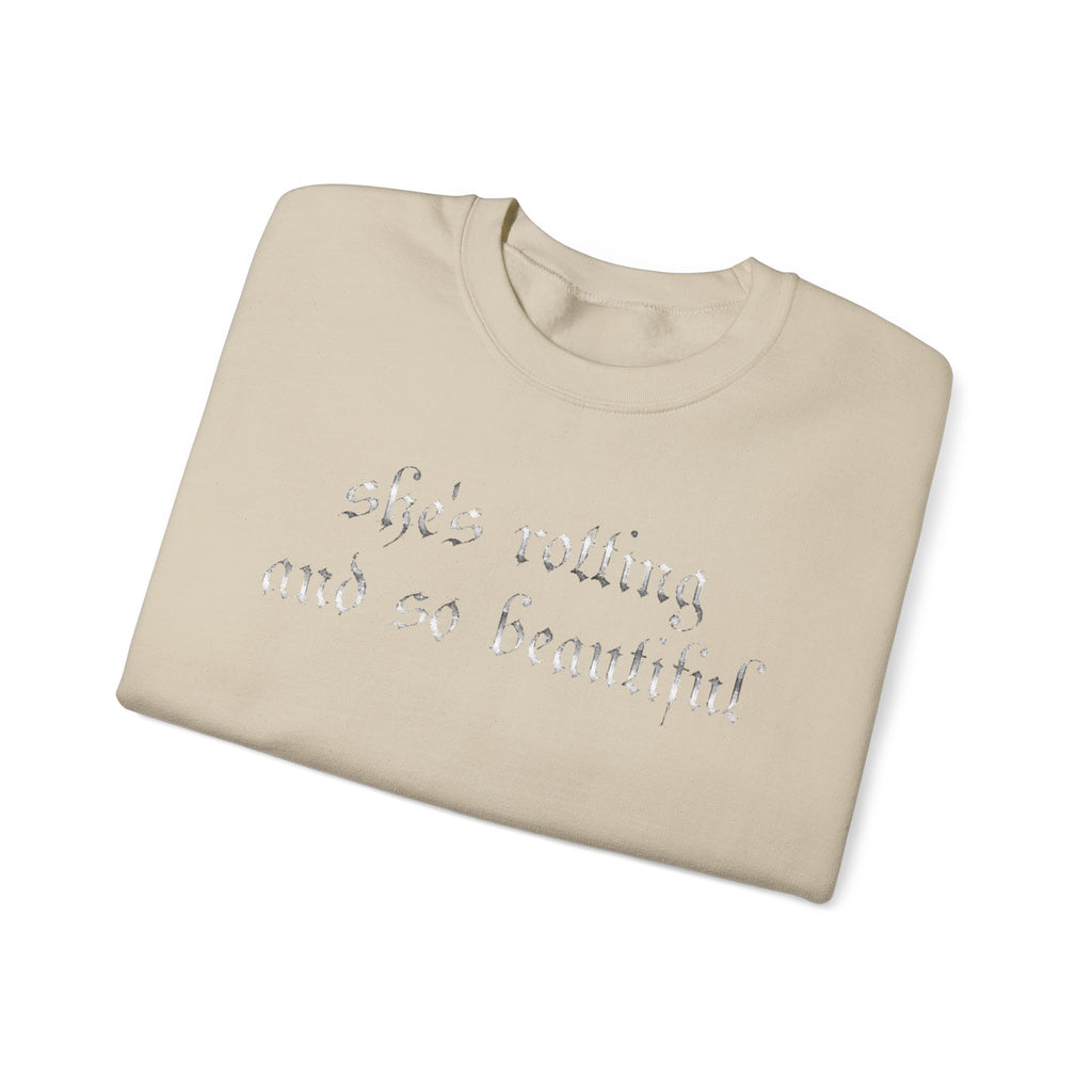 Crewneck Sweatshirt — “She’s Rotting and So Beautiful” Minimal Gothic White Pullover