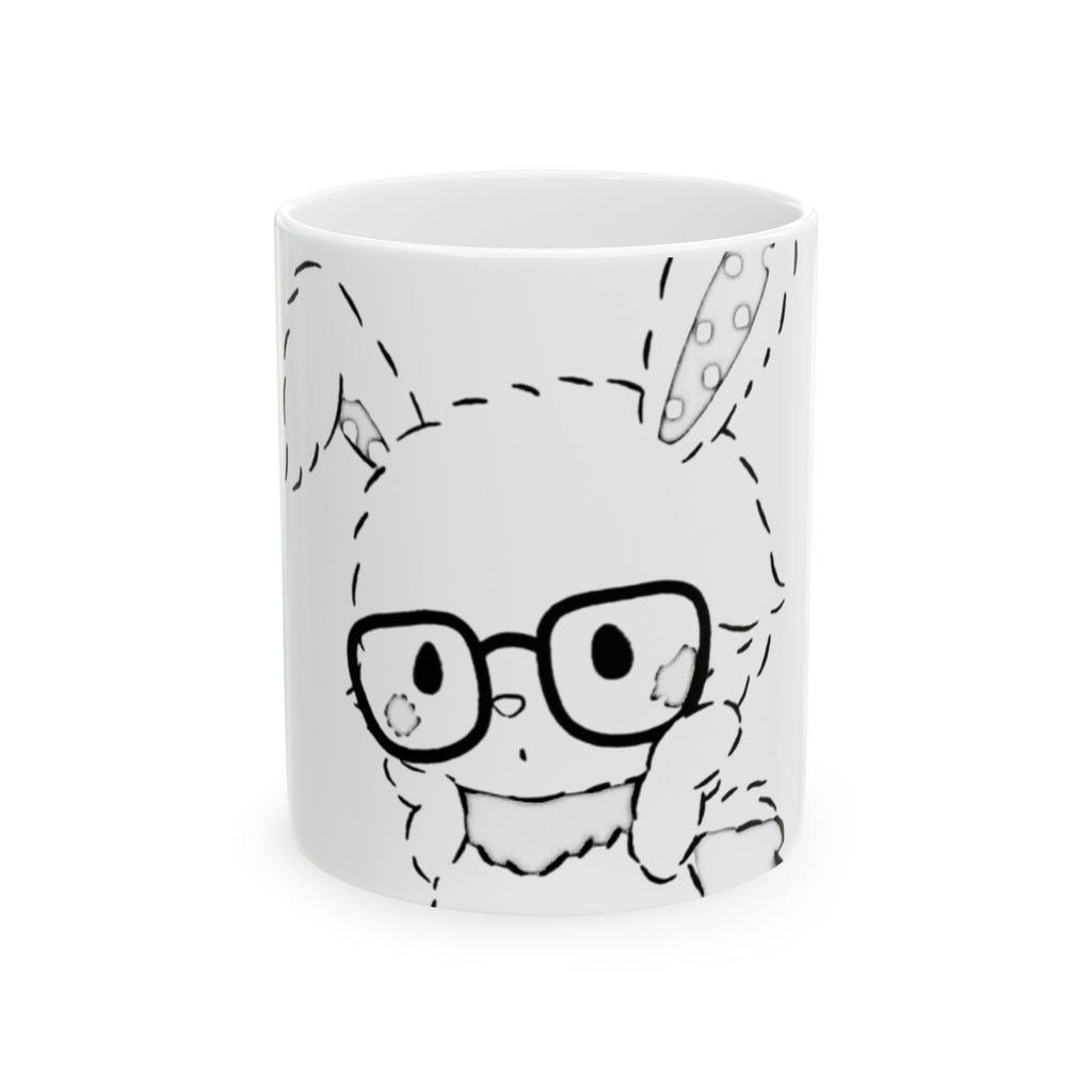 Cute Bunny with Glasses Ceramic Mug — 11oz/15oz Kawaii Coffee Cup