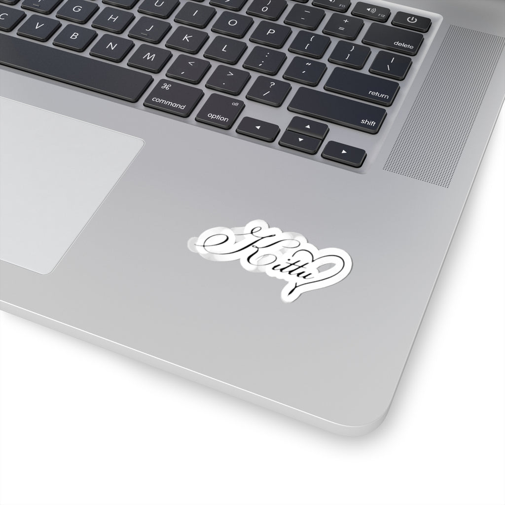 Kitty Script Kiss-Cut Sticker — Elegant Heart Calligraphy Decal for Laptops, Notebooks & Gifts