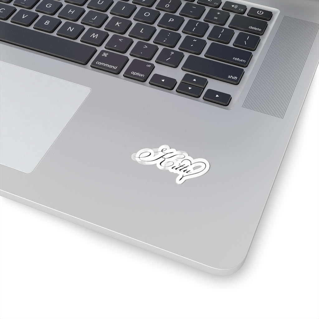 Kitty Script Kiss-Cut Sticker — Elegant Heart Calligraphy Decal for Laptops, Notebooks & Gifts