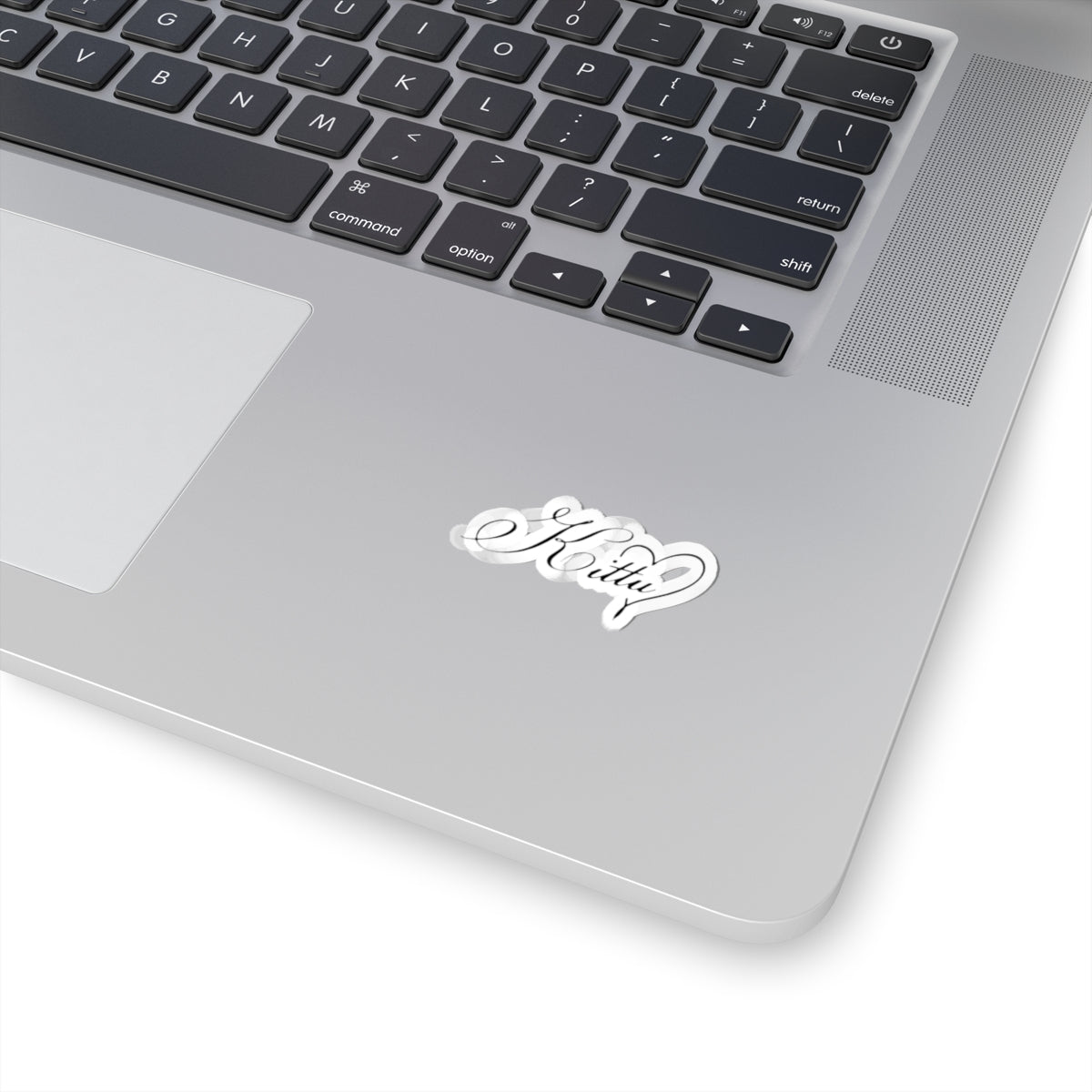 Kitty Script Kiss-Cut Sticker — Elegant Heart Calligraphy Decal for Laptops, Notebooks & Gifts