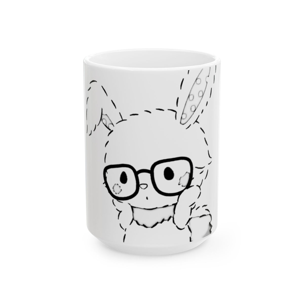 Cute Bunny with Glasses Ceramic Mug — 11oz/15oz Kawaii Coffee Cup