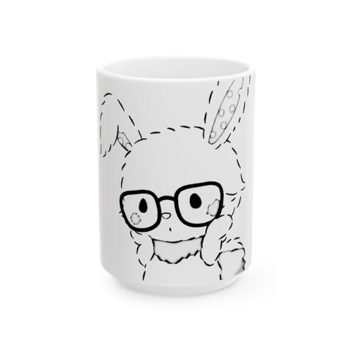 Cute Bunny with Glasses Ceramic Mug — 11oz/15oz Kawaii Coffee Cup
